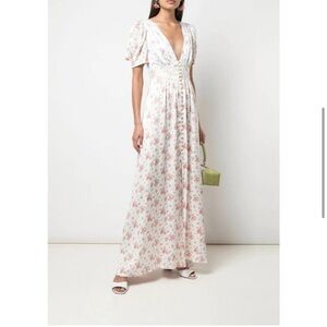 NWT LoveShackFancy Silk Stacy Floral Maxi Dress in Multi Size 4